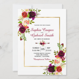 Invitación a la Boda de Borgoña Floral Gold Frame