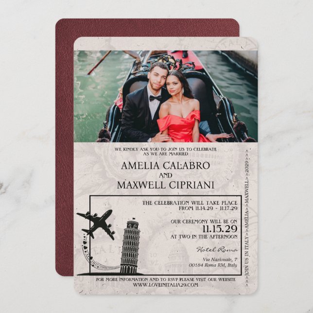 Invitación a la boda de Borgoña - Italia (Anverso / Reverso)