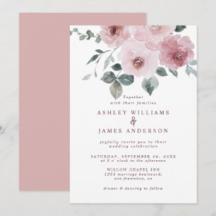 Invitación a la boda de Borgoña Rosa Dusty Floral