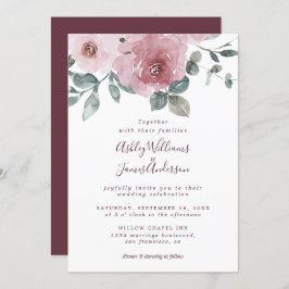 Invitación a la boda de Borgoña Rosa Dusty Floral