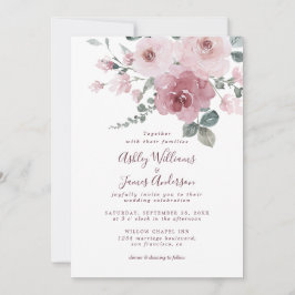 Invitación a la boda de Borgoña Rosa Dusty Floral