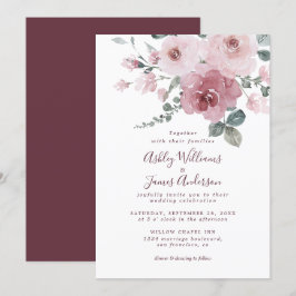 Invitación a la boda de Borgoña Rosa Dusty Floral