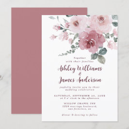 Invitación a la boda de Borgoña Rosa Dusty Floral