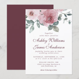 Invitación a la boda de Borgoña Rosa Dusty Floral