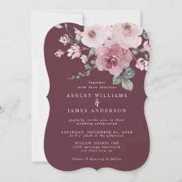 Invitación a la boda de Borgoña Rosa Dusty Floral