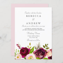 Invitación a la boda de Borgoña Rosa y Flores Rubo