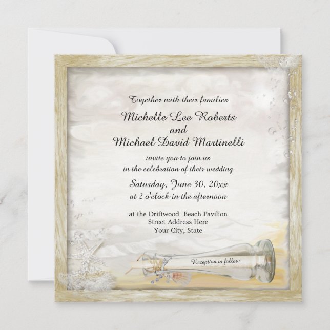 Invitación a la boda de botellas de playa (Anverso)