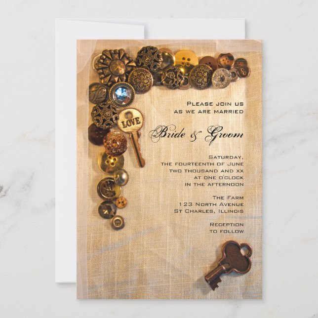 Invitación a la boda de botones rusos (Anverso)