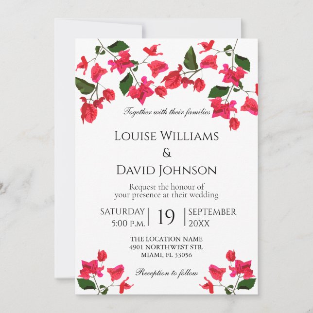 Invitación a la boda de Bougainvillea en el Medite (Anverso)
