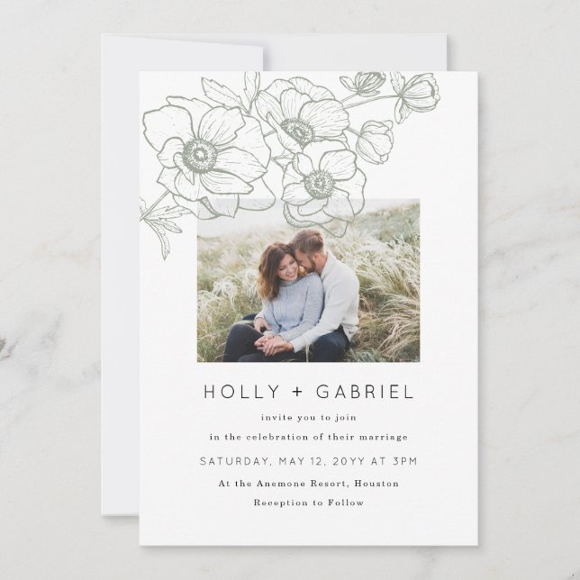 Invitación a la boda de Bouquet de Anemone (Anverso)