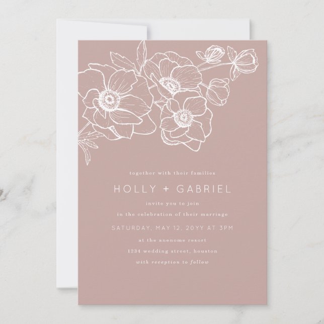 Invitación a la boda de Bouquet de Anemone (Anverso)
