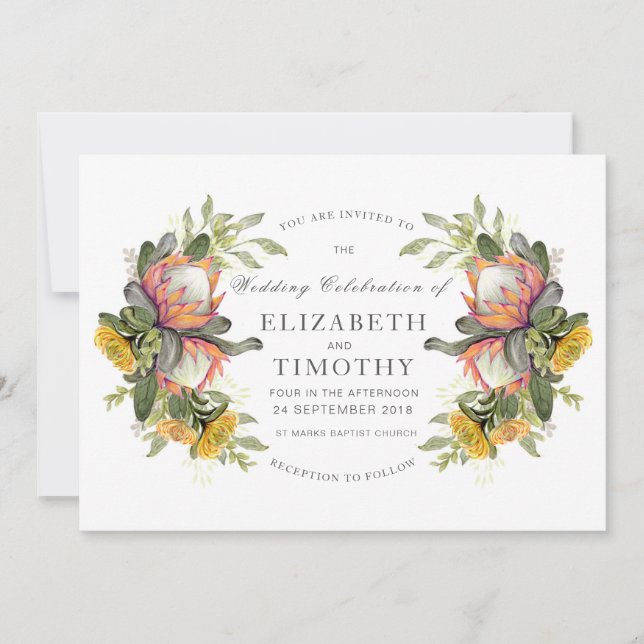 Invitación a la boda de Bouquet King Protea (Anverso)