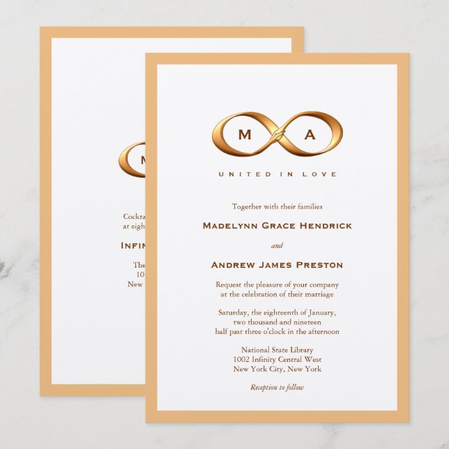 Invitación a la boda de bronce Gold Infinity Hand  (Anverso / Reverso)
