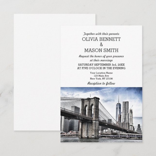 Invitación a la boda de Brooklyn City Skyline de N (Anverso / Reverso)