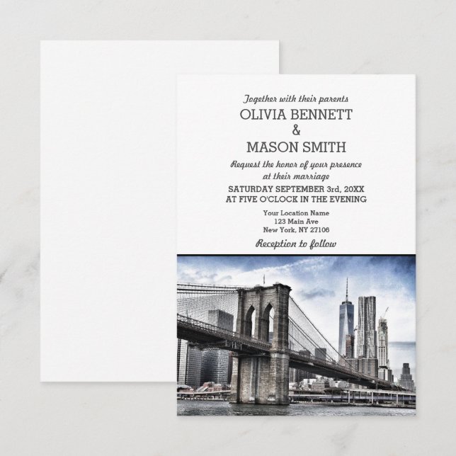 Invitación a la boda de Brooklyn City Skyline de N (Anverso / Reverso)