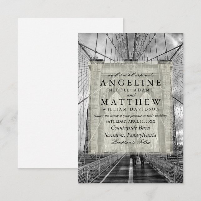 Invitación a la boda de Brooklyn City Skyline de N (Anverso / Reverso)