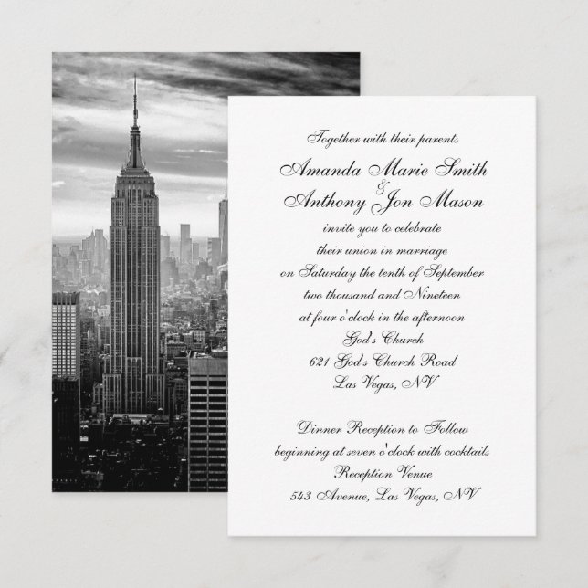 Invitación a la boda de Brooklyn City Skyline en N (Anverso / Reverso)