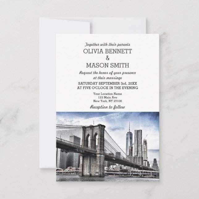 Invitación a la boda de Brooklyn City Skyline en N (Anverso)