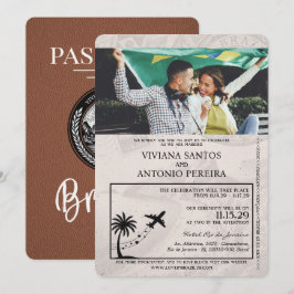 Invitación a la boda de Brown Brazil Passport