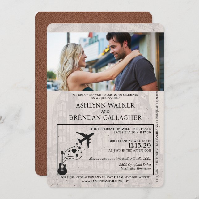 Invitación a la boda de Brown Nashville Passport (Anverso / Reverso)
