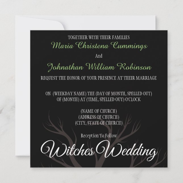 Invitación a la boda de brujas de Halloween (Anverso)