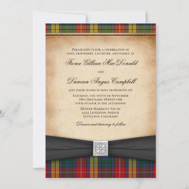Invitación a la boda de Buchanan Clan Tartán Ver 2 (Anverso)
