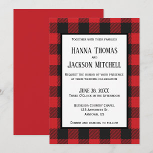 Invitación a la boda de búfalo negro rojo