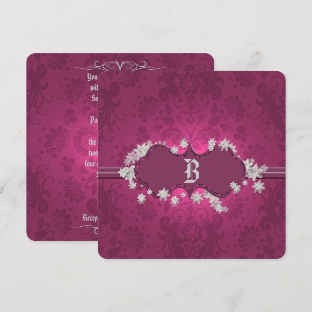 Invitación a la boda de Burgundy Brocade (Anverso / Reverso)
