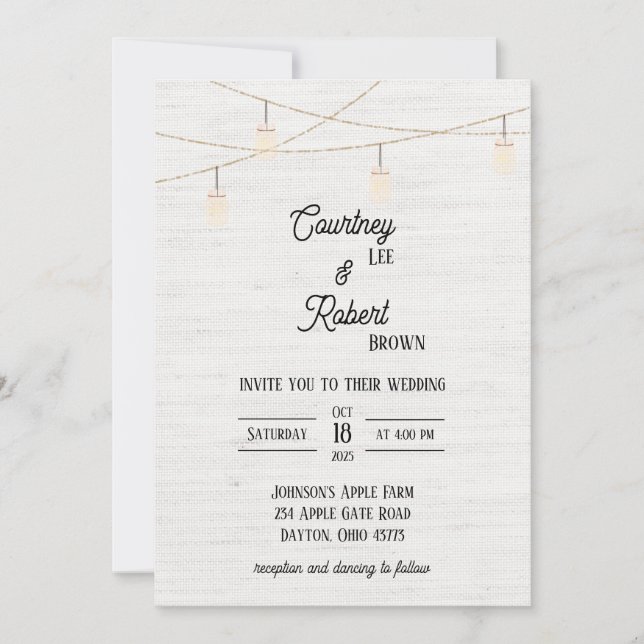 Invitación a la boda de Burlap Rustic Jar (Anverso)