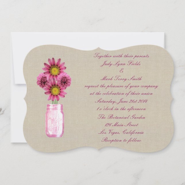 Invitación a la boda de Burlap Rustic Pink Mason J (Anverso)
