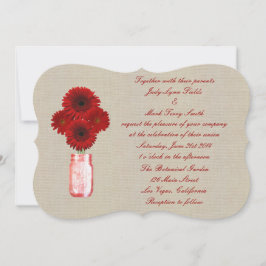 Invitación a la boda de Burlap Rustic Red Mason Ja