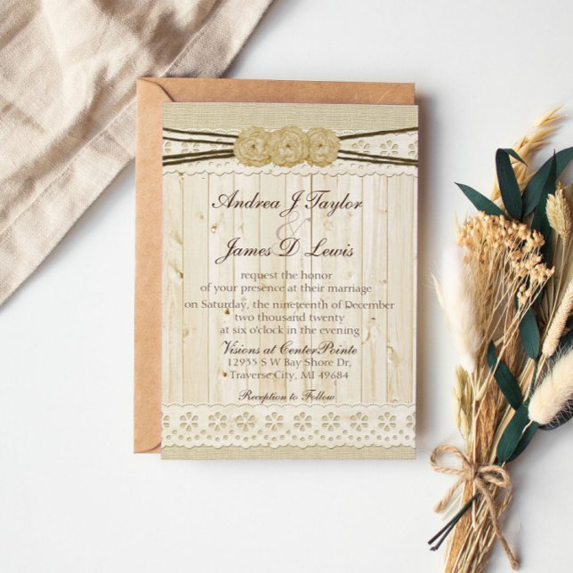 Invitación a la boda de Burlap, un país rústico (Subido por el creador)