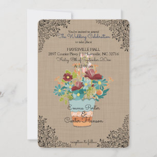 Invitación a la boda de Burlap, una flor rusa