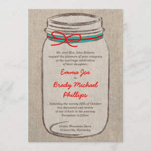 Invitación a la boda de Burlap y Mason Jar