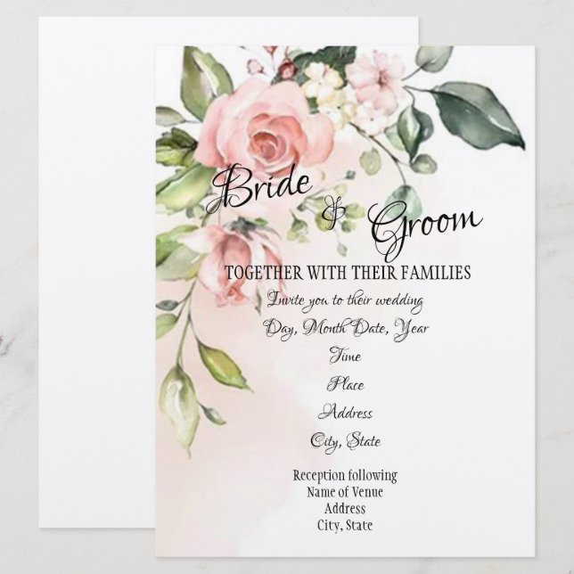 Invitación a la boda de "Bush Rosa" (Anverso / Reverso)