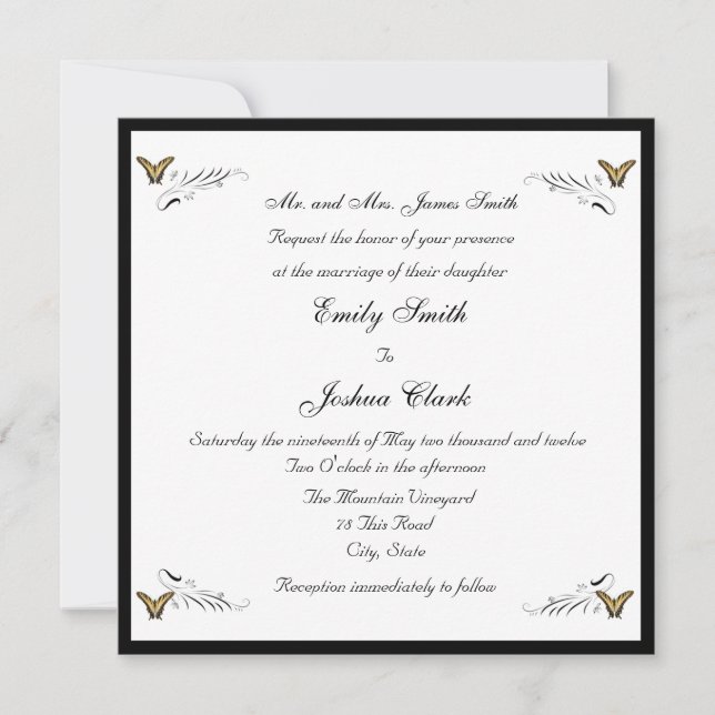 Invitación a la boda de Butterflies y Swirls (Anverso)