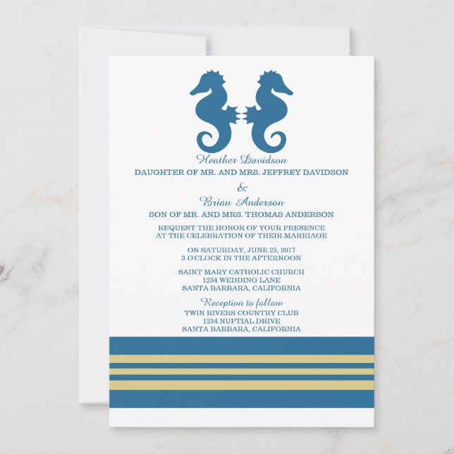 Invitación a la boda de caballito de mar Náutico d (Anverso)