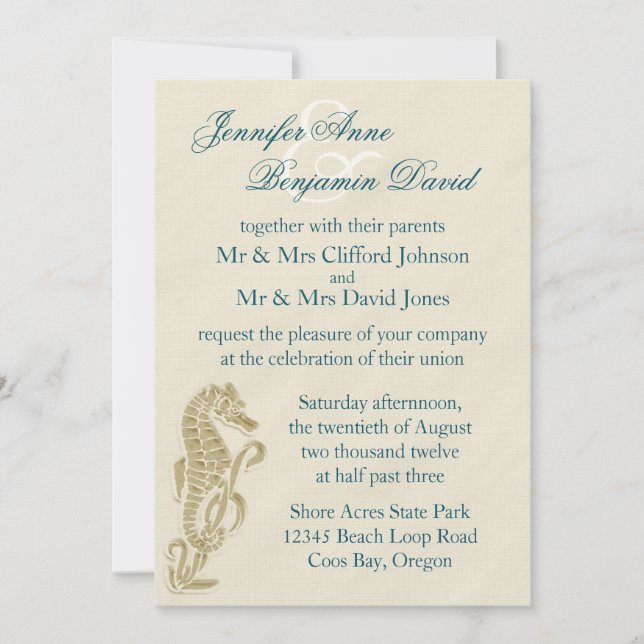 Invitación a la boda de caballitos de mar (Anverso)