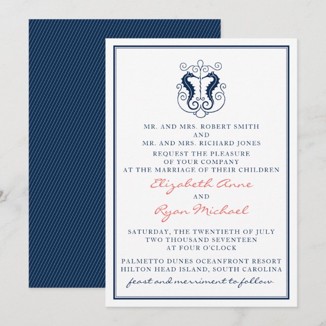 Invitación a la boda de caballitos de mar rusos -  (Anverso / Reverso)