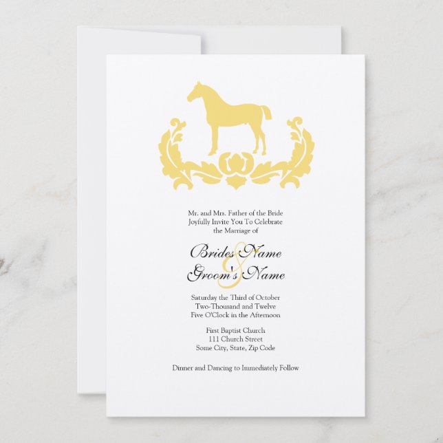Invitación a la Boda de Caballo de Damasco Amarill (Anverso)