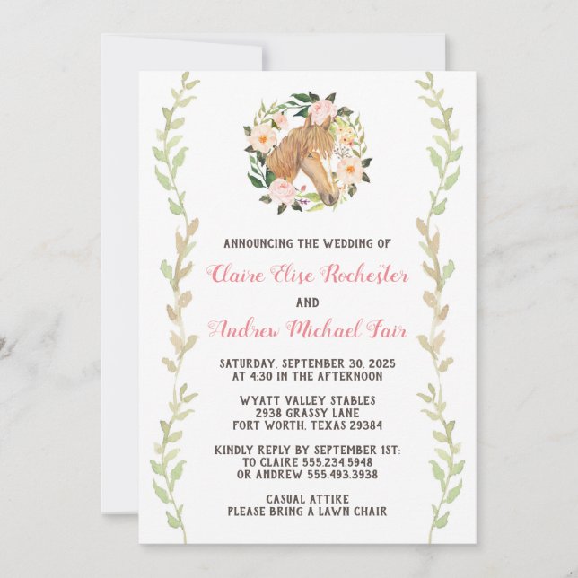 Invitación a la boda de caballos - acuarela (Anverso)