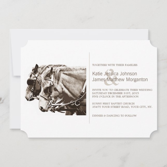 Invitación a la boda de caballos de transporte clá (Anverso)