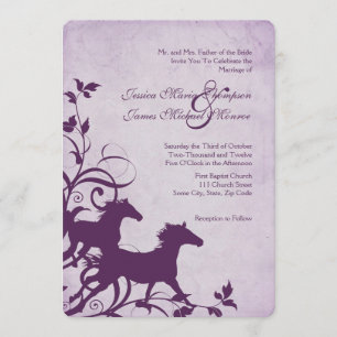 Invitación a la boda de caballos salvajes púrpura