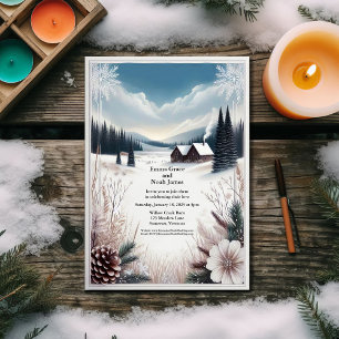 Invitación a la boda de cabinas de invierno rústic