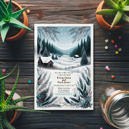 Invitación a la boda de cabinas de invierno rústic