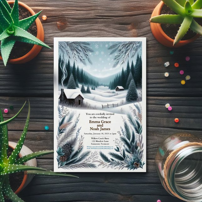 Invitación a la boda de cabinas de invierno rústic (Subido por el creador)