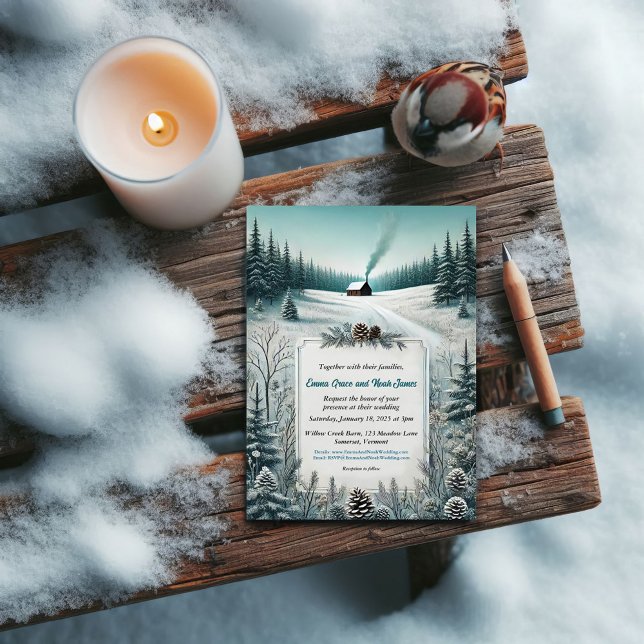 Invitación a la boda de cabinas de invierno rústic (Subido por el creador)