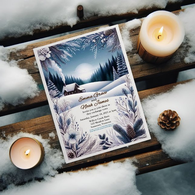 Invitación a la boda de cabinas de invierno rústic (Subido por el creador)
