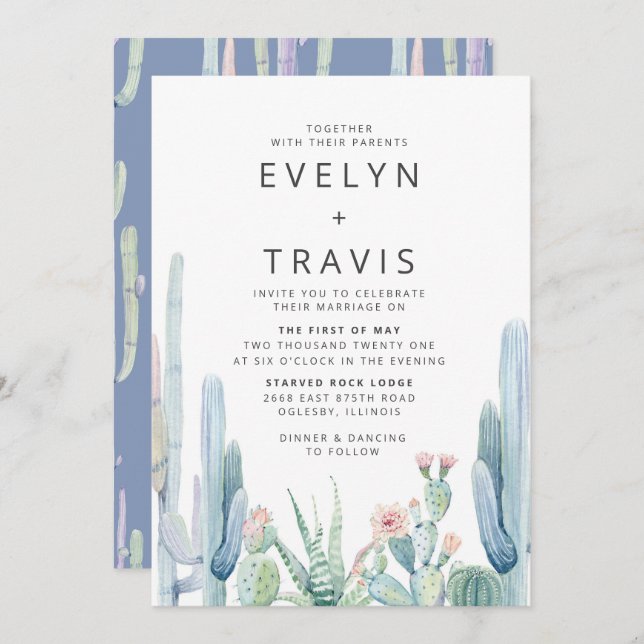 Invitación a la boda de Cactus (Anverso / Reverso)