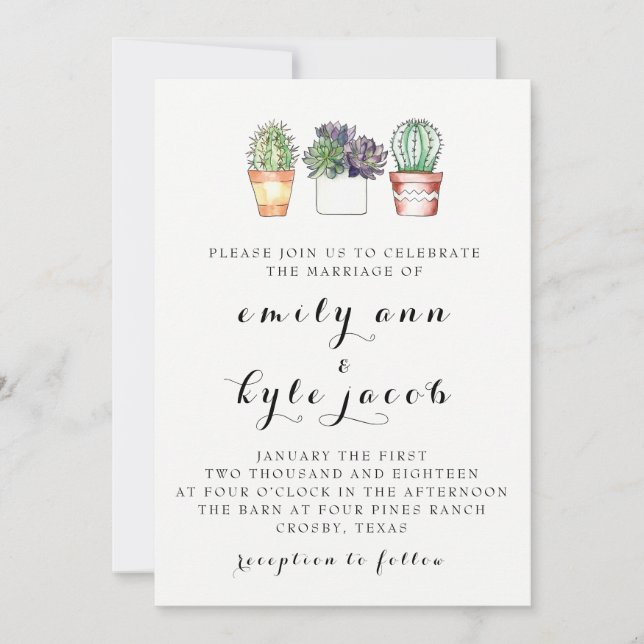 Invitación a la boda de Cactus (Anverso)